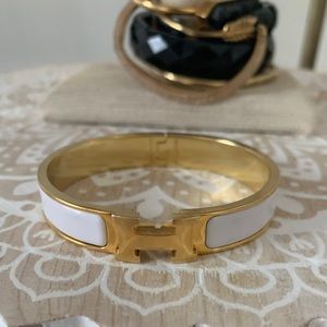 Hermes Clic H bracelet, gold and white enamel